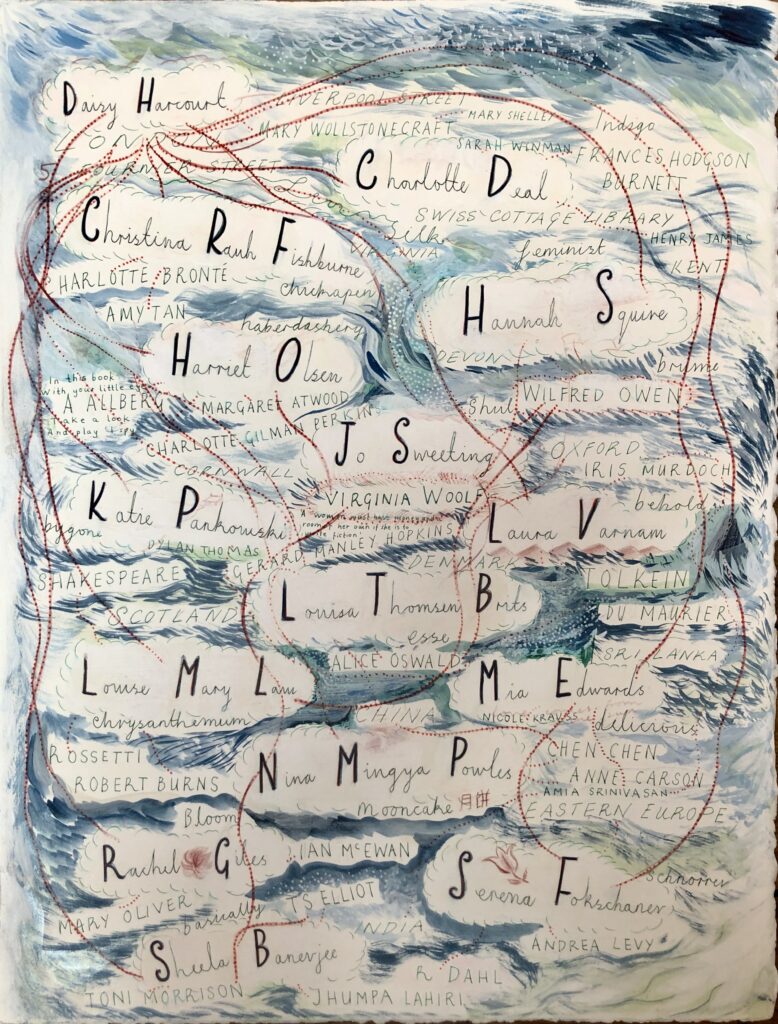 Mind map by Daisy Harcourt in her exhibition Women and Word at Town House Spitalfields